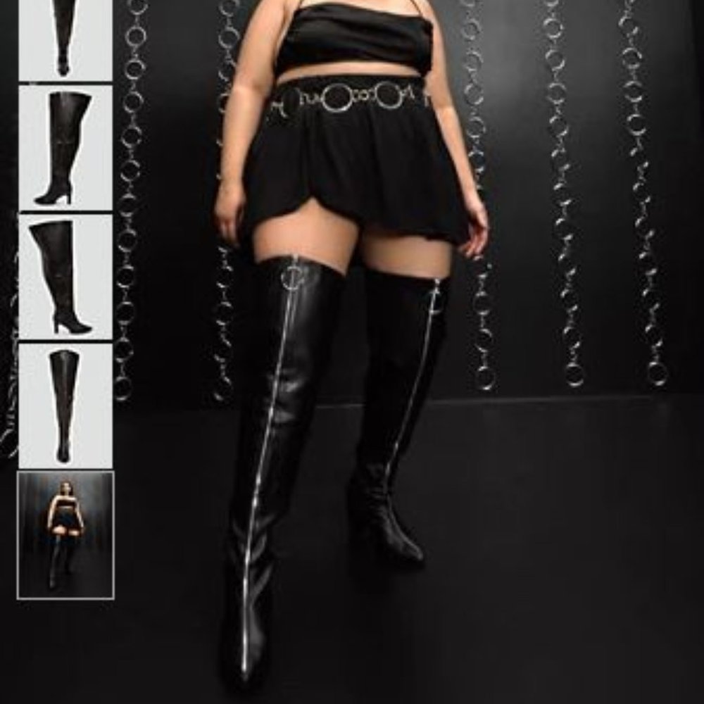 ONYX THIGH-HIGH ZIPPER FAUX LEATHER BOOTS - NADIA X FTF